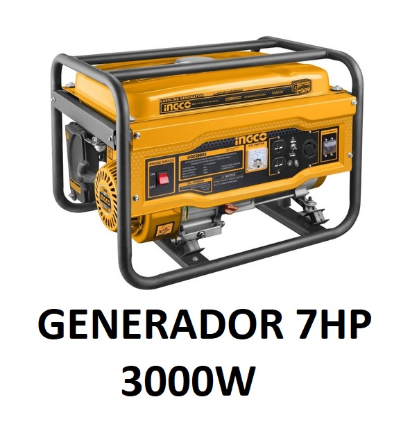 GENERADOR A GASOLINA INGCO 3000W 8,3A 7HP C/REGULADOR AUTOMATICO DE VOLTAJE