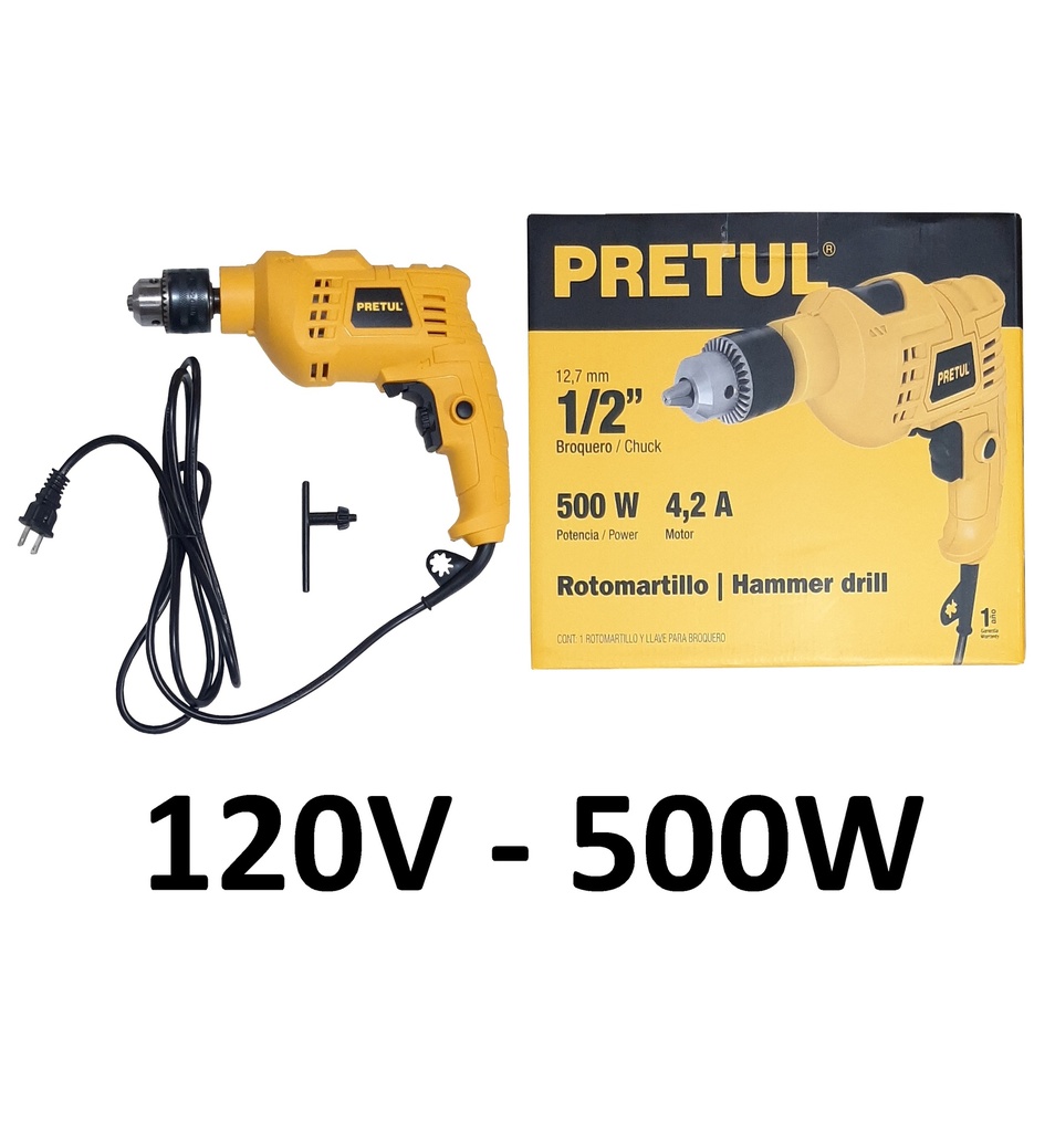 TALADRO PRETUL 1/2´´ 500W ROTO-1/2P3