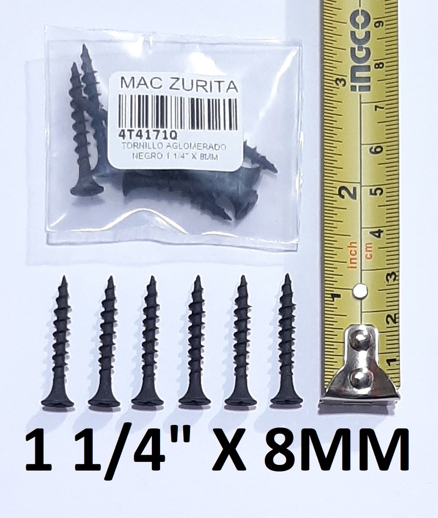 TORN.AGLOM. 1.25 X 8 NEGRO 1 1/4 X 8