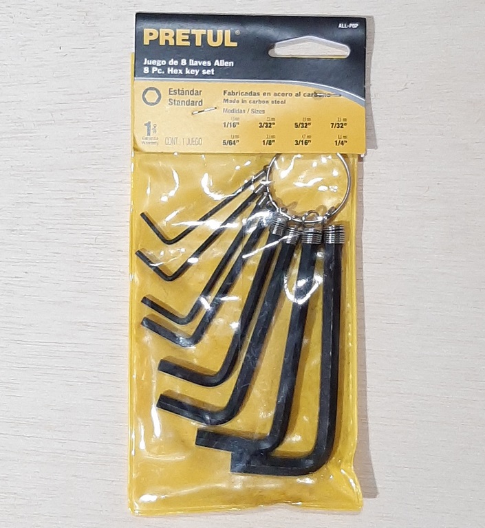 JGO LLAVE EXAGONAL PRETUL 8 PCS PULGADAS