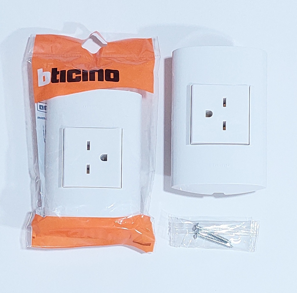 TOMA 220V TICINO TANDEM W/PLACA P/EMPOT BLANCO 15A 250V AE1220EB