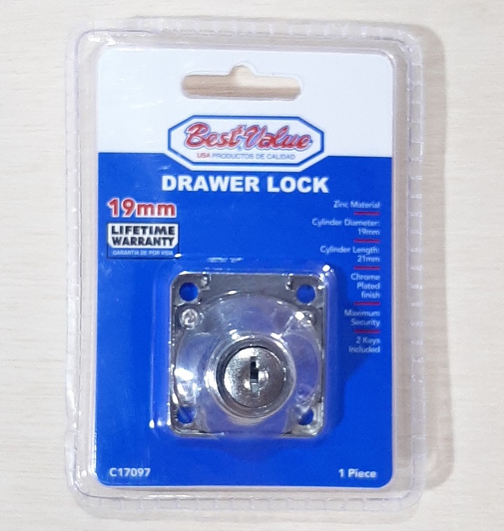 CERRADURA P/CAJON BESTVALUE CILINDRO FINO 19MM LARGO 32MM