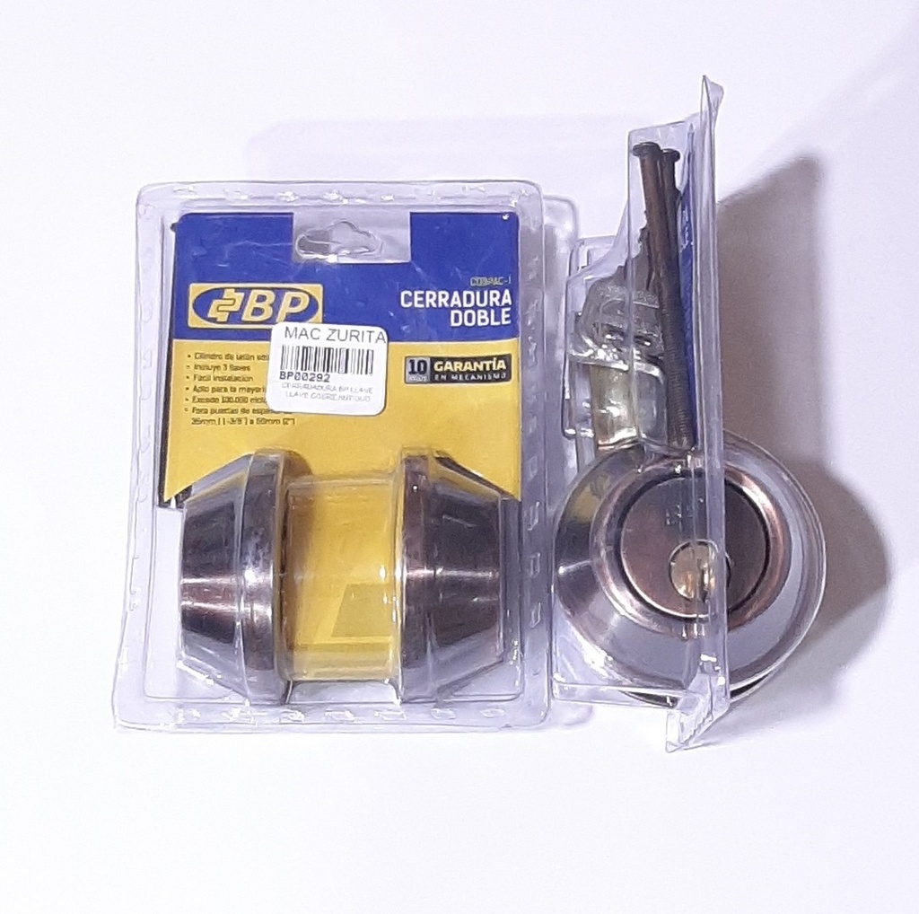 CERRADURA BP LLAVE LLAVE COBRE ANTIGUO DOBLE