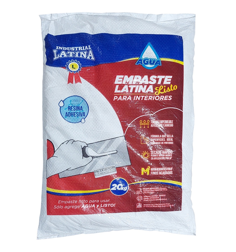 EMPASTE INTERIOR LATINA 20KG MONOCOMPONENTE SIN RESINA