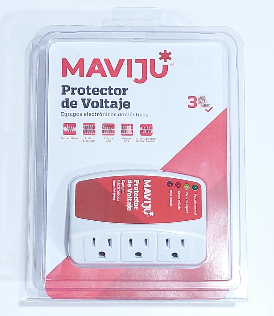 PROTECTOR DE VOLTAJE EQ. ELECTRONICOS 3 ENCHUFES 12A 120V MAVIJU