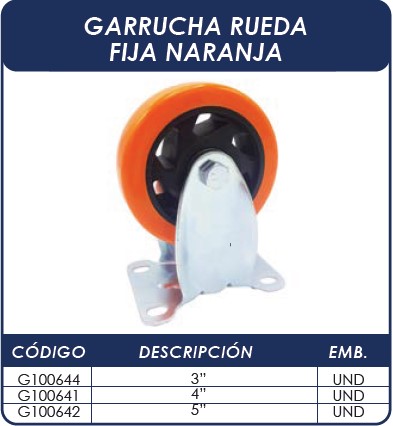 GARRUCHA RUEDA FIJA 3´´ NARANJA