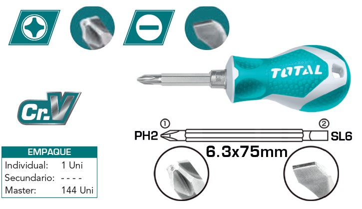 JGO DESTORNILLADORES TOTAL 2 EN 1 X 75MM