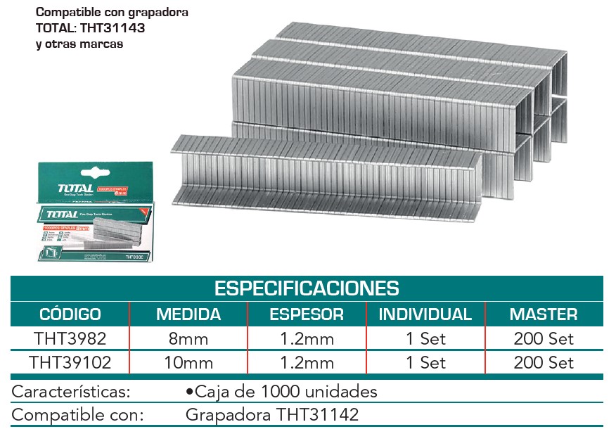 GRAPA TOTAL 10 (3/8´´) X A 1.2MM PTHT31142 THT31143 SET X 1000PCS