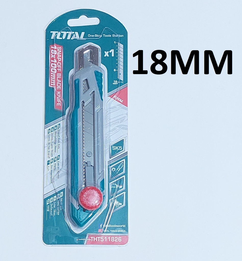 ESTILETE PLASTICO TOTAL 18MMX100MM BOTON ROJO REDONDO INCLUYE 1 CUCHILLA