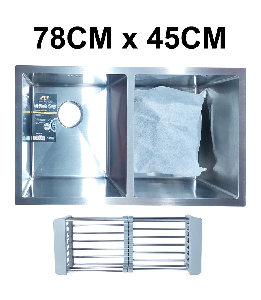 FREGADERO 2 POZOS BP CON ACCESORIOS 78X45X23 LUXURY PREMIUM