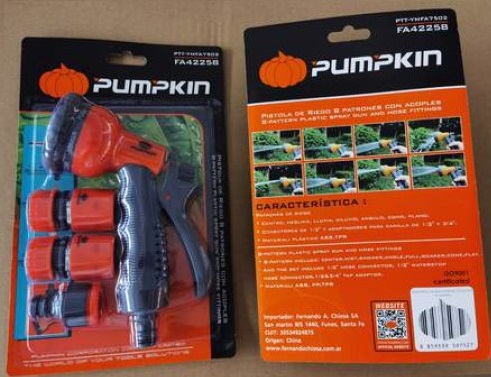 PISTOLA DE JARDIN PUMPKIN 8 PATRONES Y ACOPLES RAPIDOS 1/2