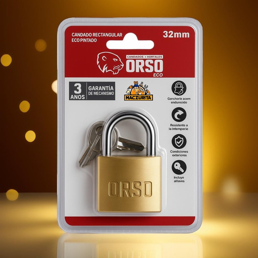 CANDADO PLANO 32MM ORSO ACERO CILINDRO DE BRONCE