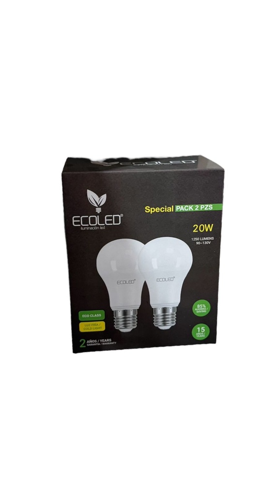 FOCO LED ECOLED 20W 2PCS 6500K E27