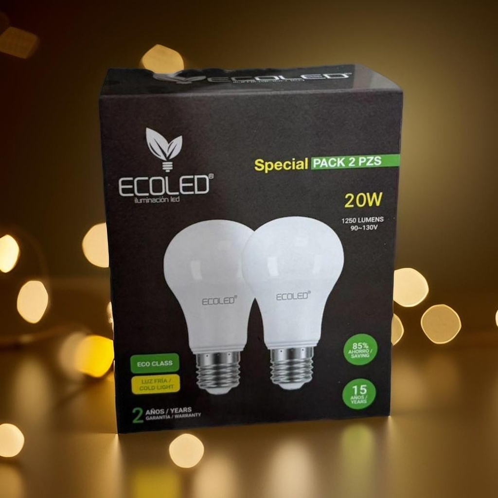 FOCO LED ECOLED 20W 2PCS 6500K E27