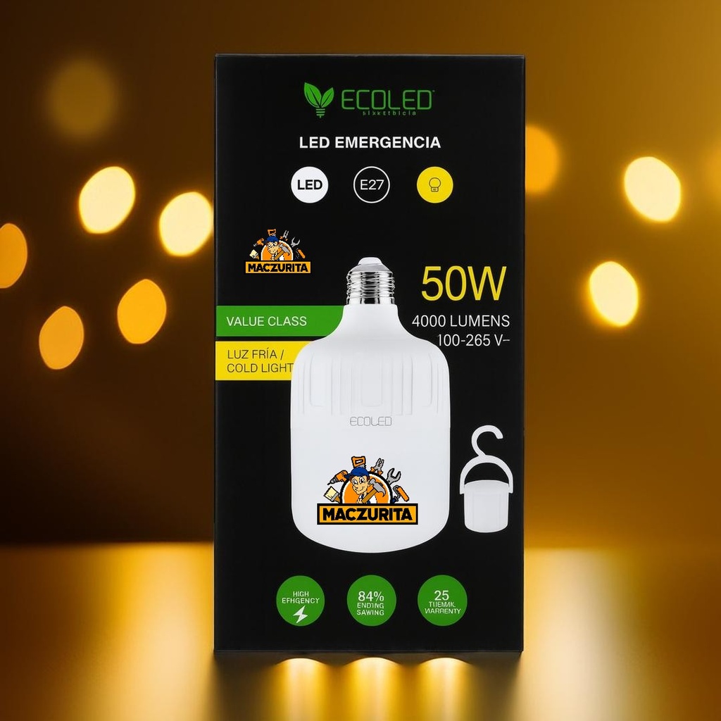 FOCO LED ECOLED EMERGENCIA T120 50W 3H RECARGABLE