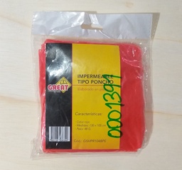 [0001391] IMPERMEABLE PLAST. T/PONCHO; GREAT; C/ROJO; 130*100CM 48G
