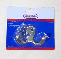 [01442AB] GANCHO DOBLE P/COLGAR AB BRONCE ANTIGUO EN BLISTER