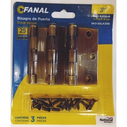 [55LA300] BISAGRA FANAL 3 X 3 BRONCE ANTIG SET 3 UNIDADES