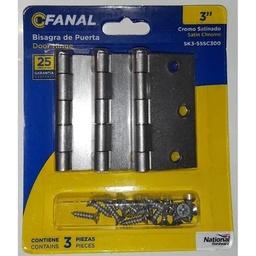 [B3-55SC300] BISAGRA FANAL 3 X 3 CROMO SATINADO SET 3 UNIDADES