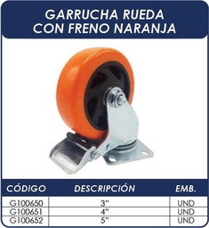[G100650] GARRUCHA GIRAT 3´´ C/FRENO NARANJA PT